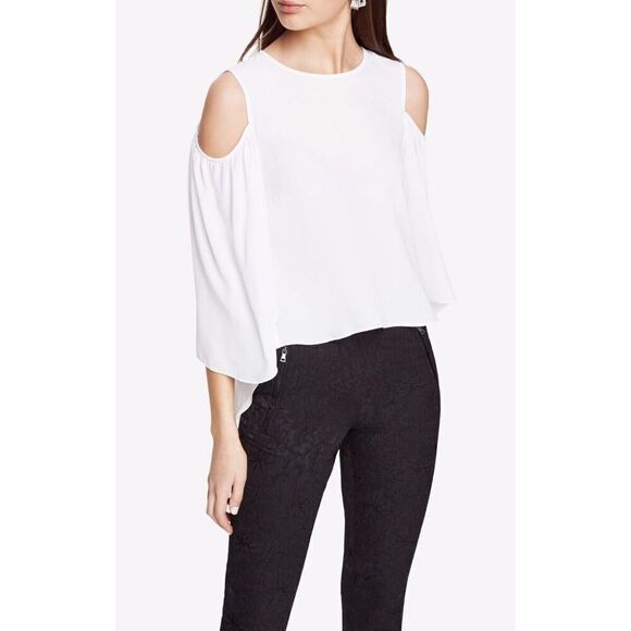 BCBG Maxazria Skipper White Tie Back Cold Shoulder Blouse XS - Picture 2 of 14